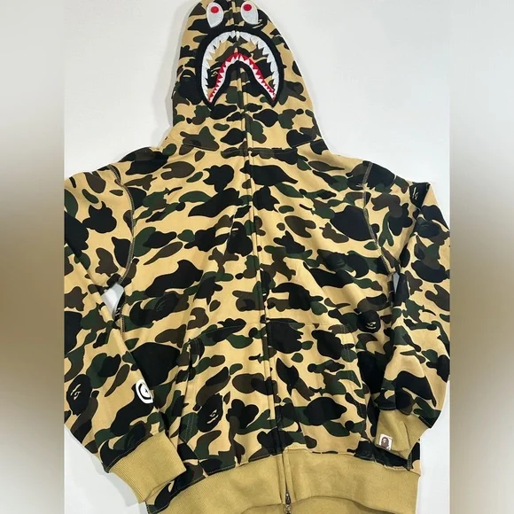 A Bathing Ape Bape ABC Green Camo Shark Full Zip Up Hoodie Medium Mens WGM
